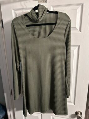 ASOS Olive Green Ribbed Long-Sleeve Dress with Mock Neck